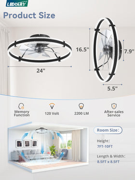 LEDIARY fandelier 24in low-profile design fits tight spaces.