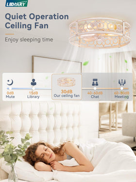 LEDIARY farmhouse flush mount fan in white and gold adds vintage charm