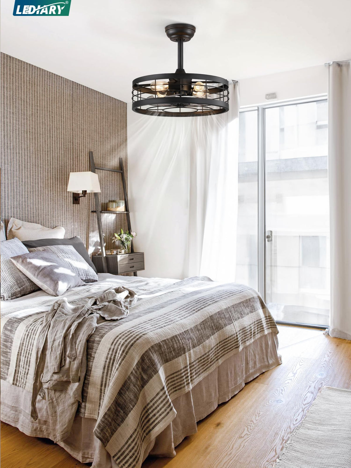 LEDIARY farmhouse-style ceiling fan installed in a kitchen setting