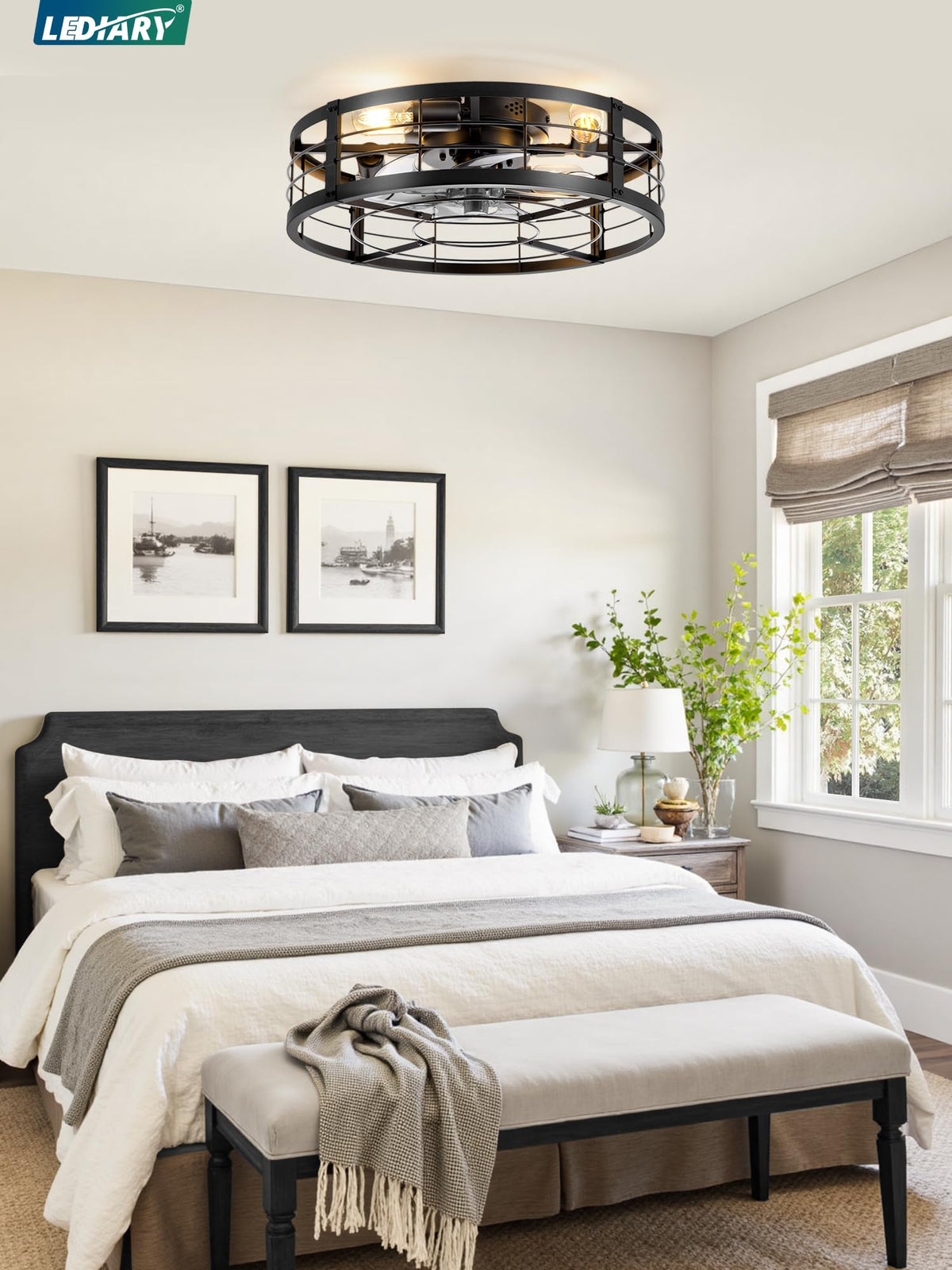 LEDIARY low-profile fandelier elegantly fits low ceilings with light.