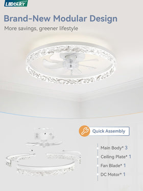 LEDIARY low-profile flush mount fan provides quiet, unobtrusive comfort.