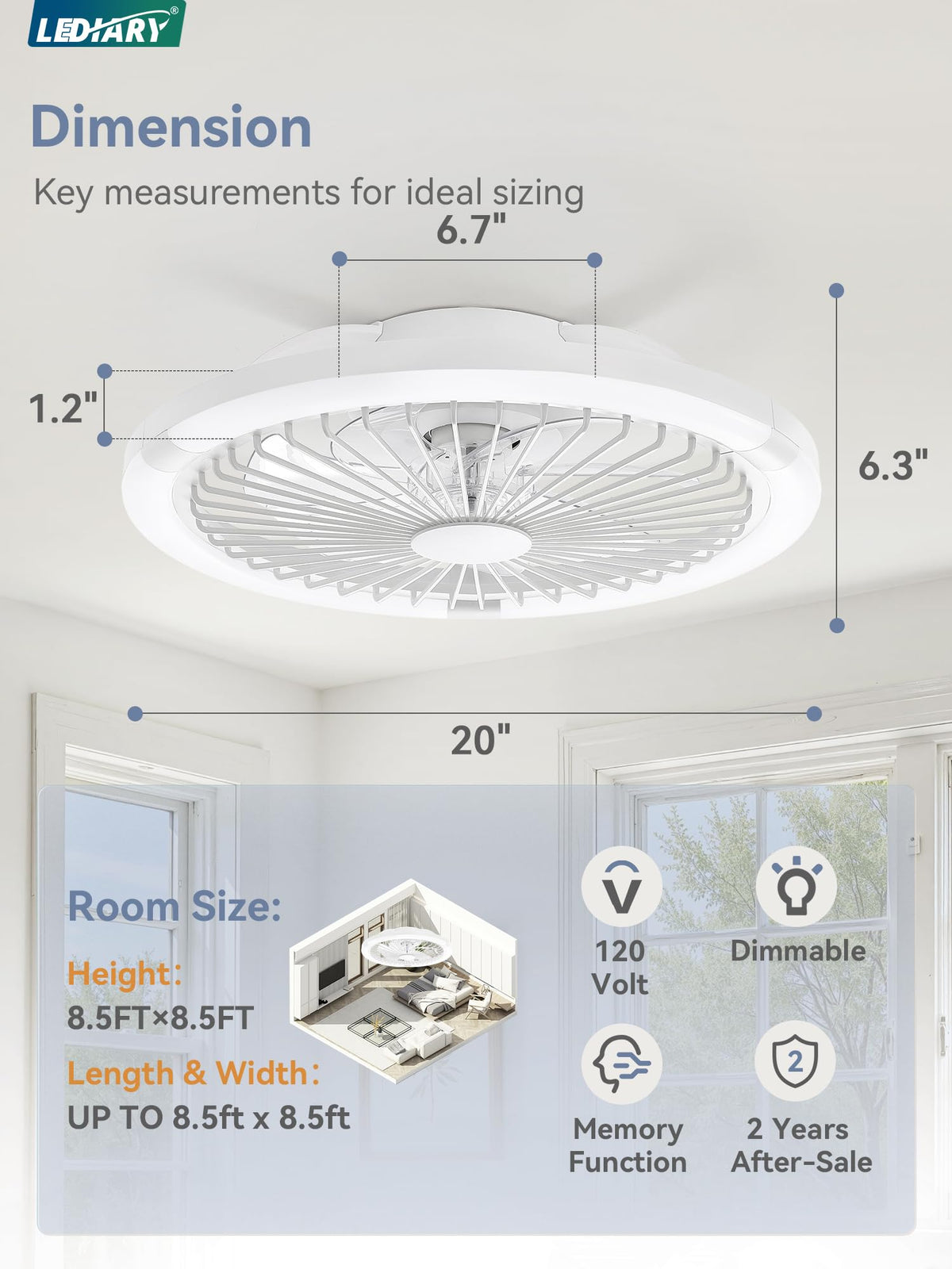 LEDIARY low-profile flush-mount fandelier blends with ceiling for a modern look