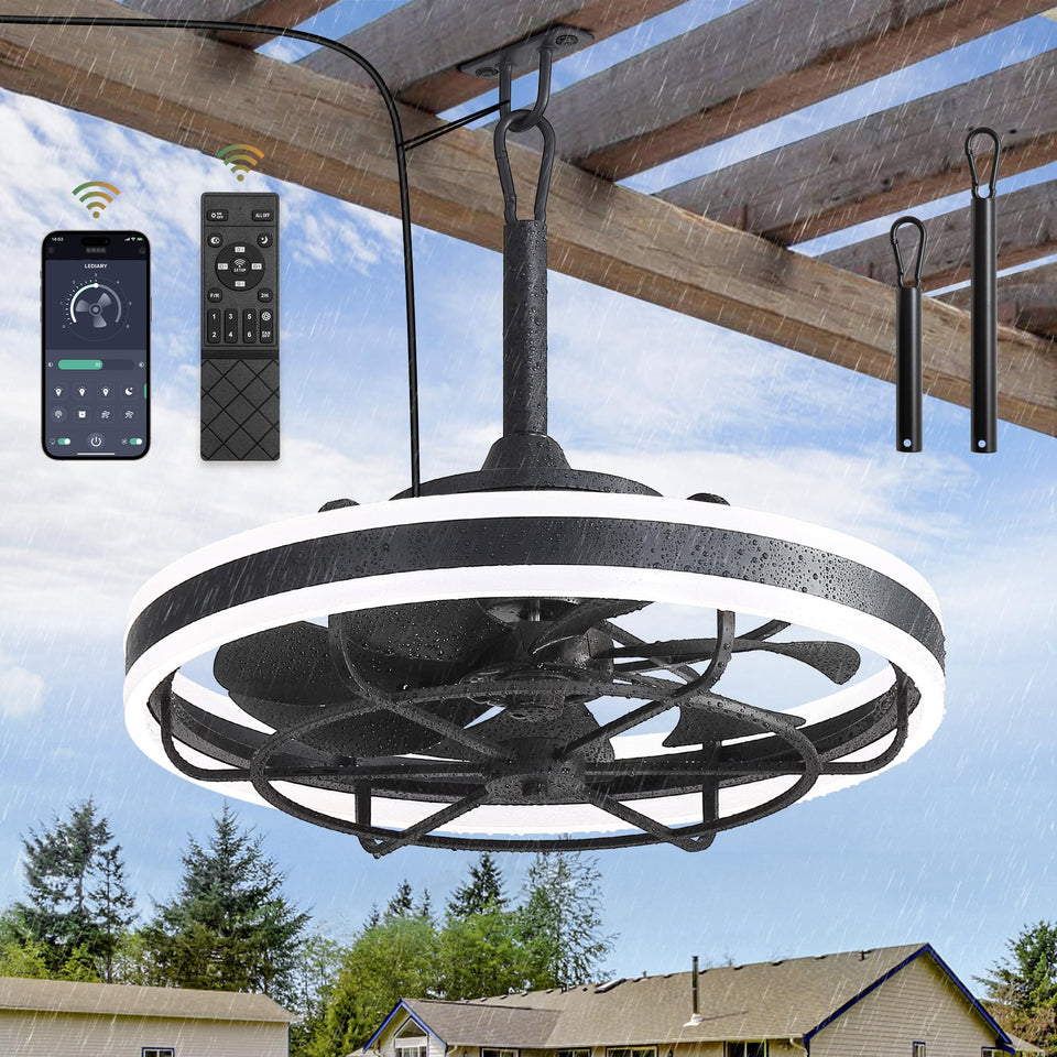 LEDIARY outdoor ceiling fan-light IP65, ideal for patios and decks.