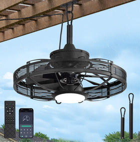LEDIARY outdoor ceiling fan with lights over gazebo for cool evenings.