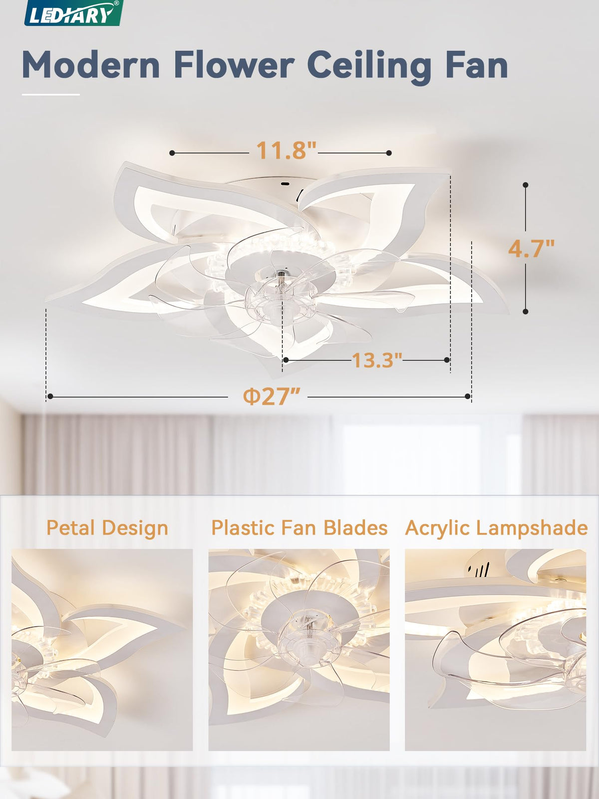 LEDIARY quiet motor with 6 speeds for customizable airflow