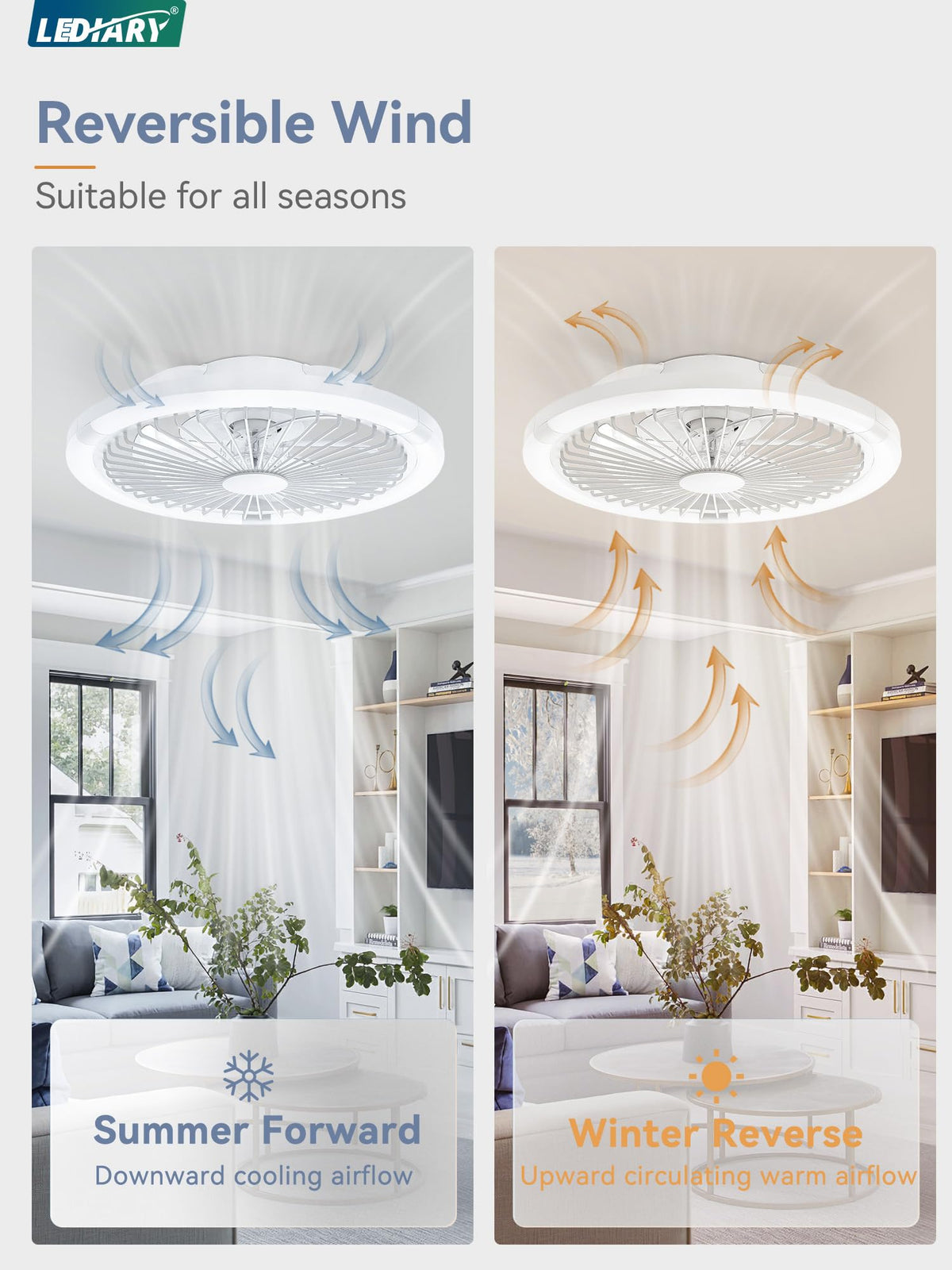 LEDIARY remote and app control for convenient fan and light adjustment