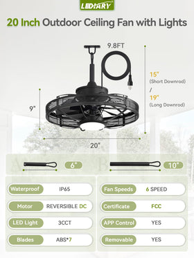 LEDIARY remote and app control for easy fan and light management.