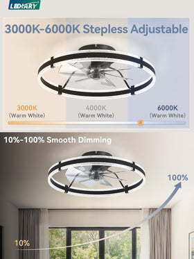 LEDIARY remote and Bluetooth control for convenient fan and light.