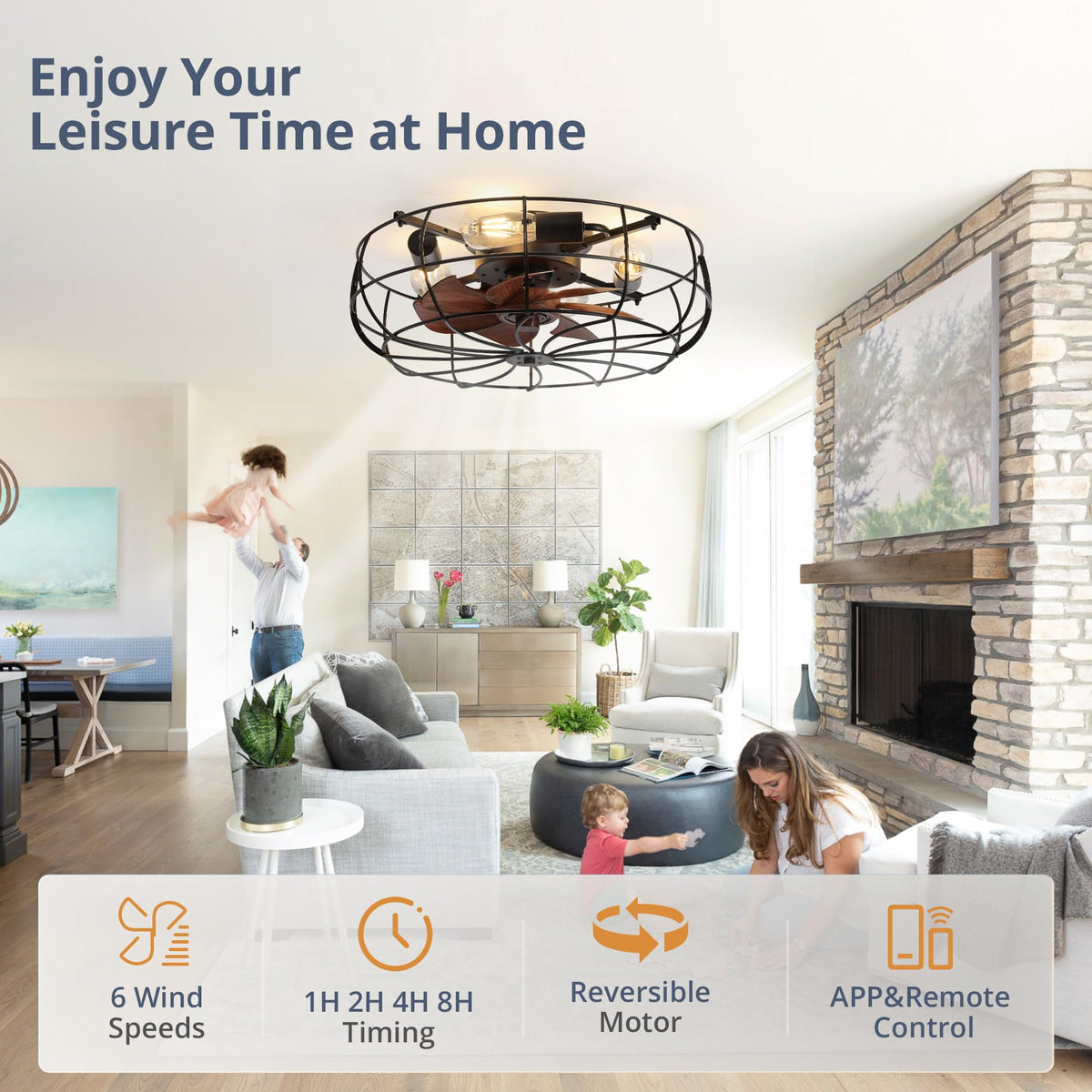 LEDIARY remote and app control for convenient fan and light adjustments.