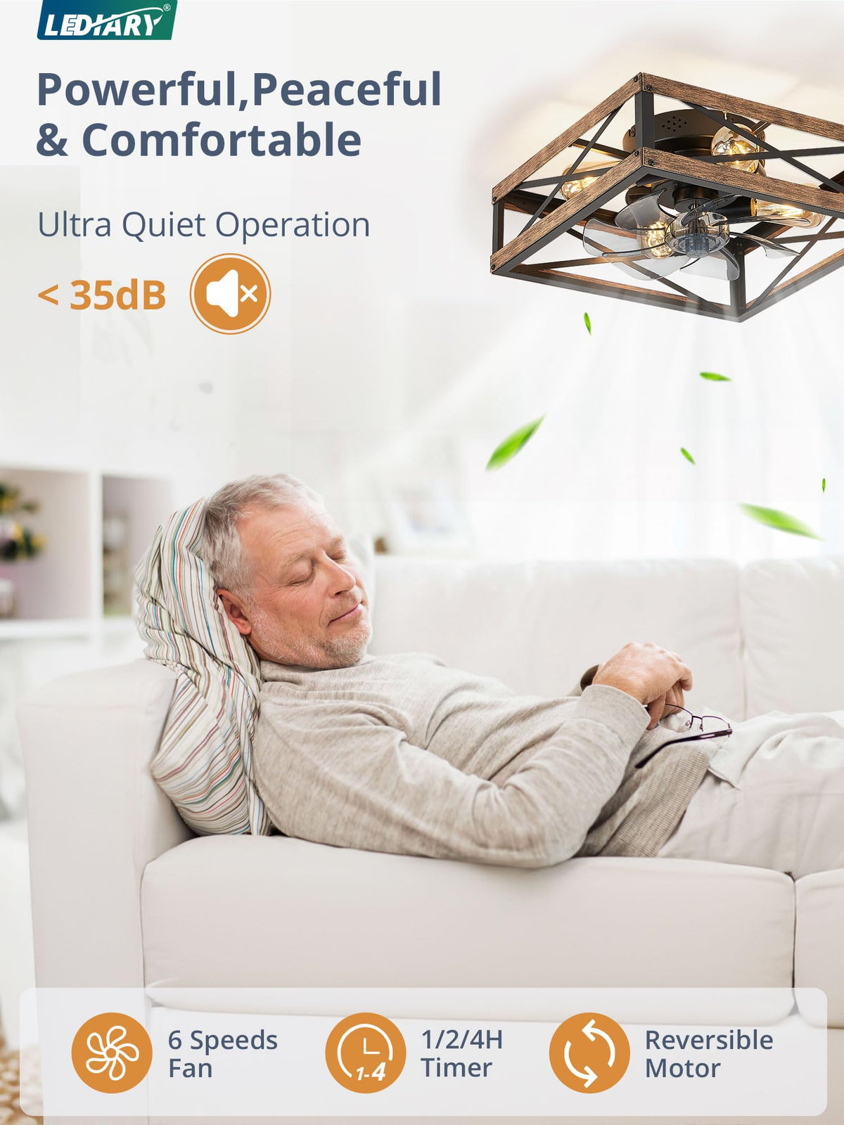LEDIARY remote-control operation enables silent, convenient fan and light control