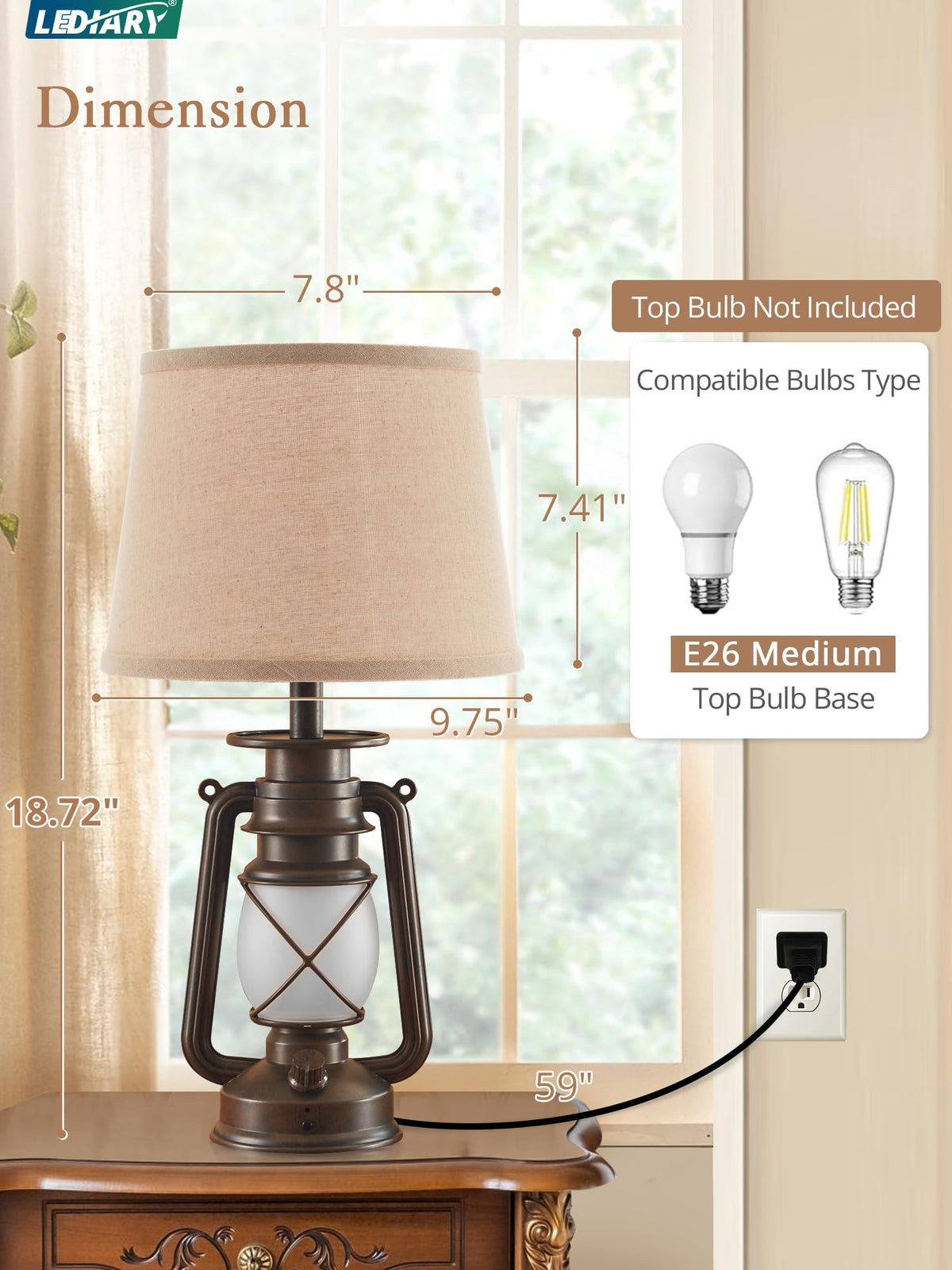 LEDIARY set of 2 bedside lamps for symmetrical tabletops