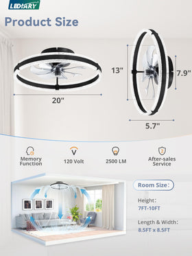 LEDIARY six-speed ceiling fan suitable for various rooms.