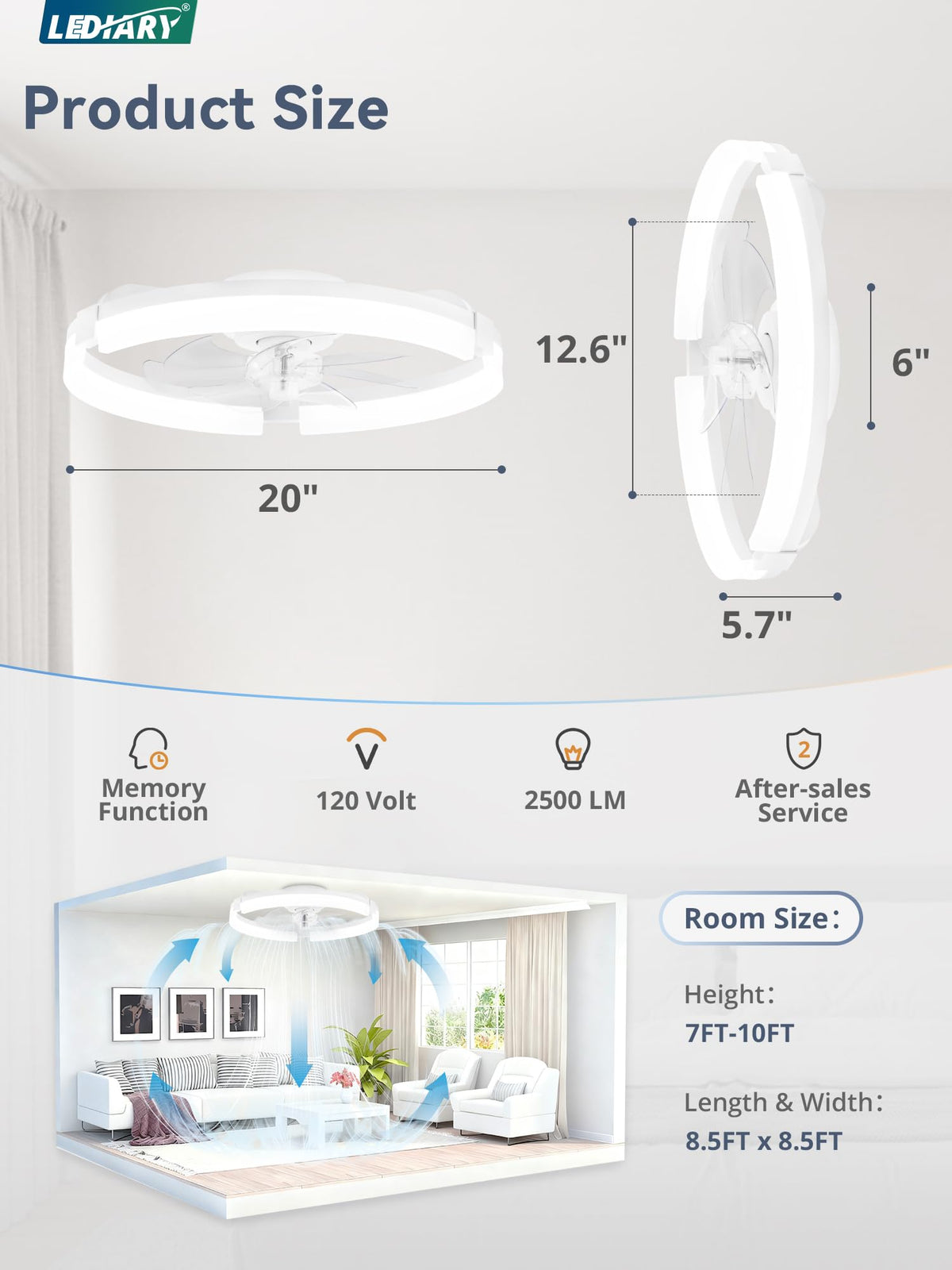 LEDIARY six-speed fan with reversible airflow for year-round comfort