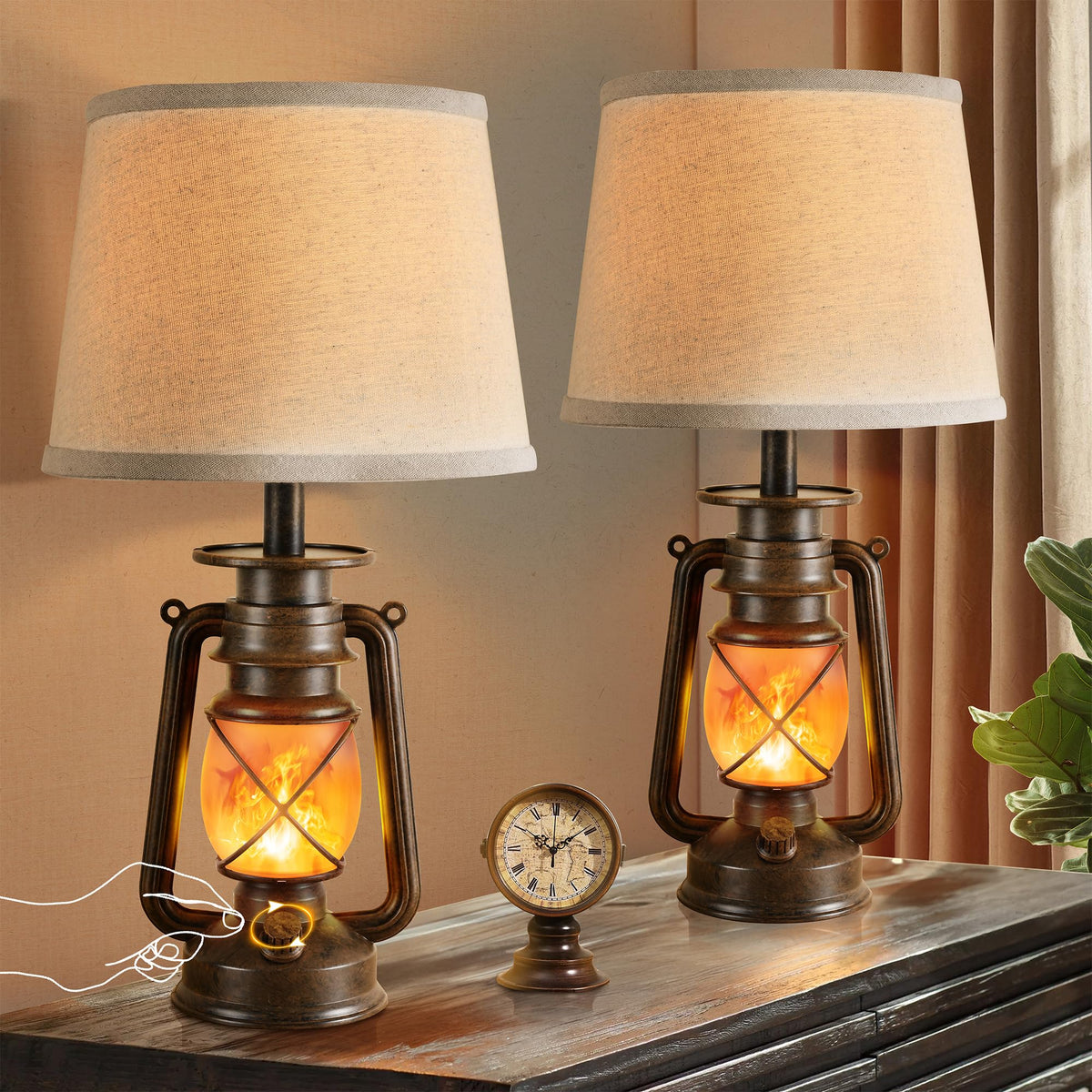 LEDIARY vintage lantern flame lamp side view with warm glow for bedrooms