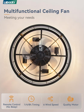LEDIARY white-brushed-gold finish caged fan brightens airy living areas.