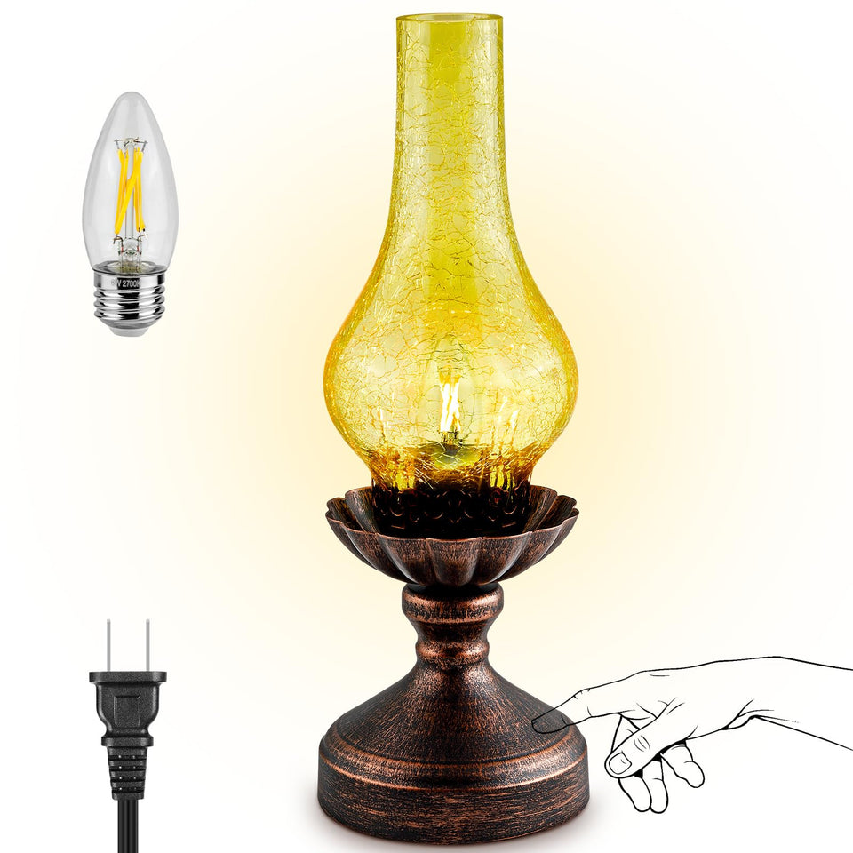 LEDIKON Vintage Table Lamp with amber glass shade for warm ambient light