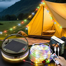 LEDLAY 40ft solar camping string lights with retractable design for easy packing.