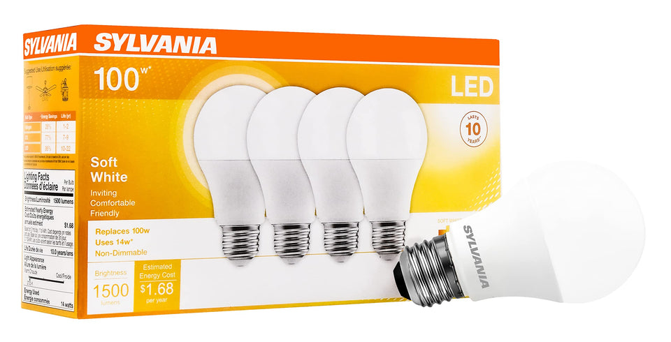 LEDVANCE Sylvania A19 4-pack front view for bright soft white lighting