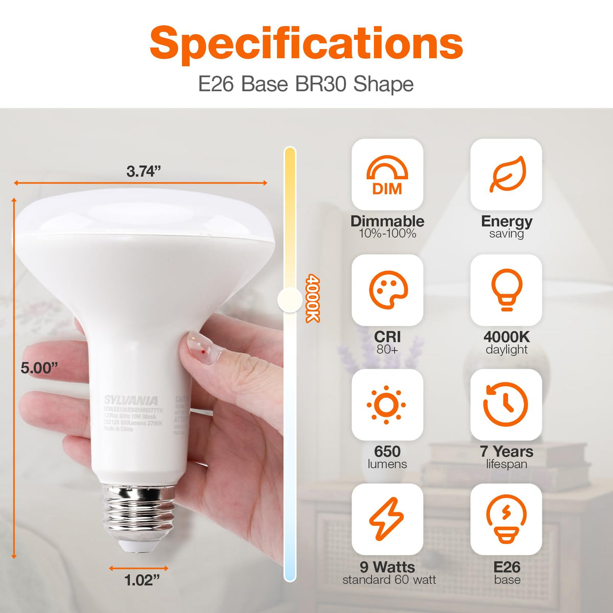 LEDVANCE Sylvania BR30 dimmed bulb in dining room for ambient lighting