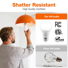 LEDVANCE Sylvania ECO LED A19 installed in a lamp in use