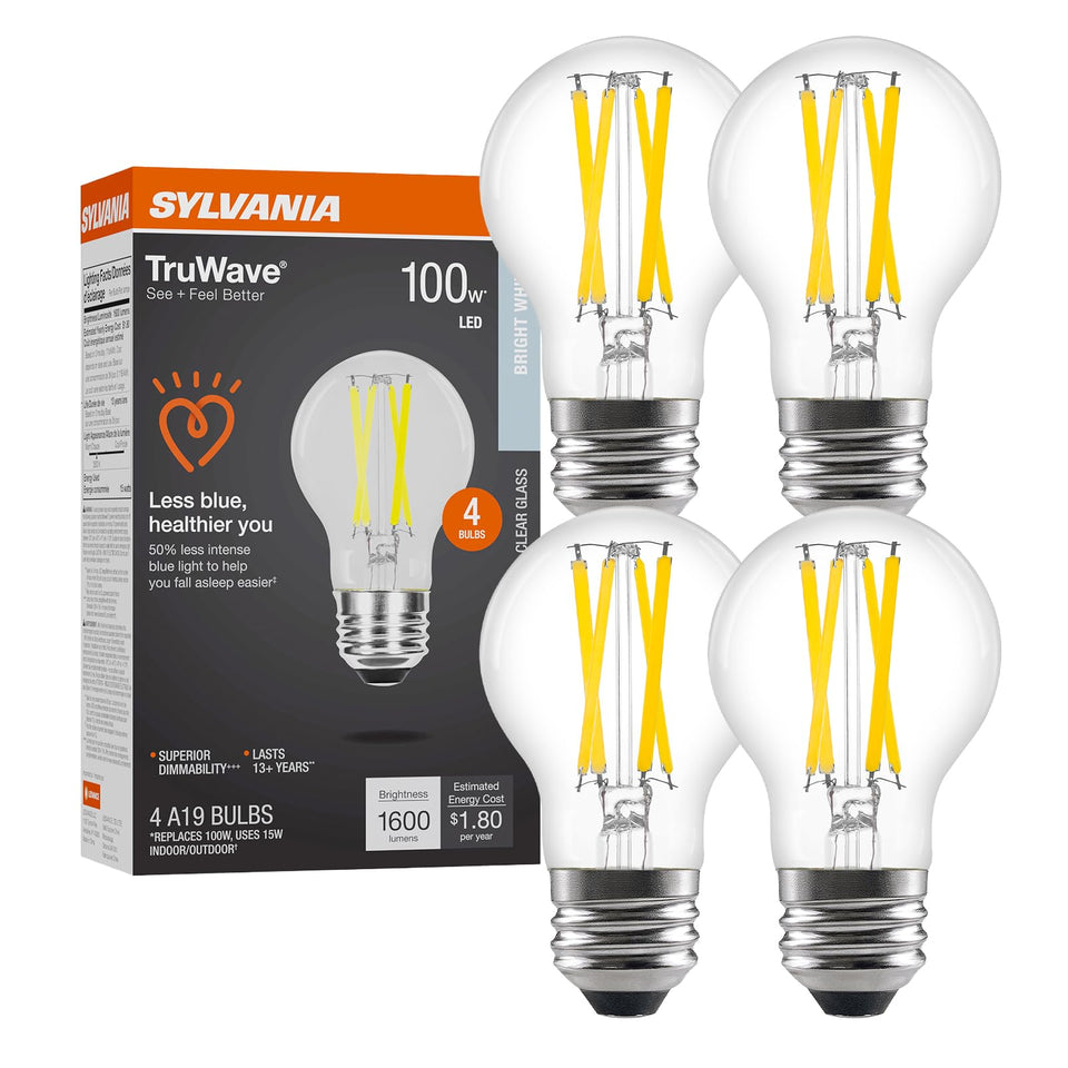 LEDVANCE Sylvania TruWave Natural A19 clear bulb for vibrant colors and reading