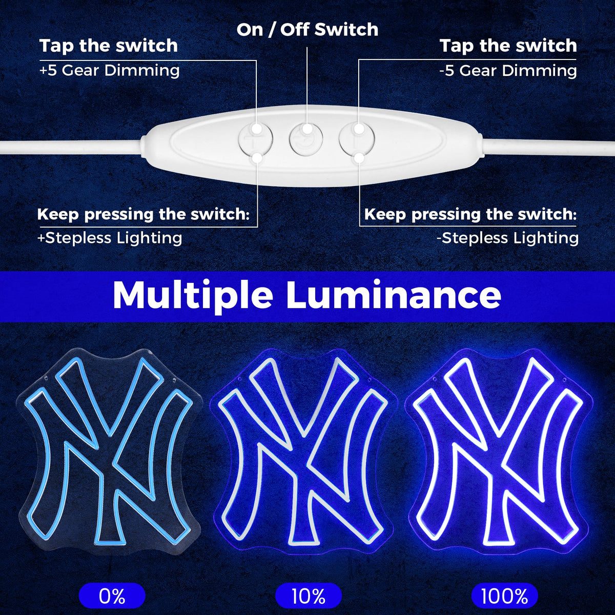 Leeitenlo NY Baseball Neon Sign with dimmable brightness for versatile scenes