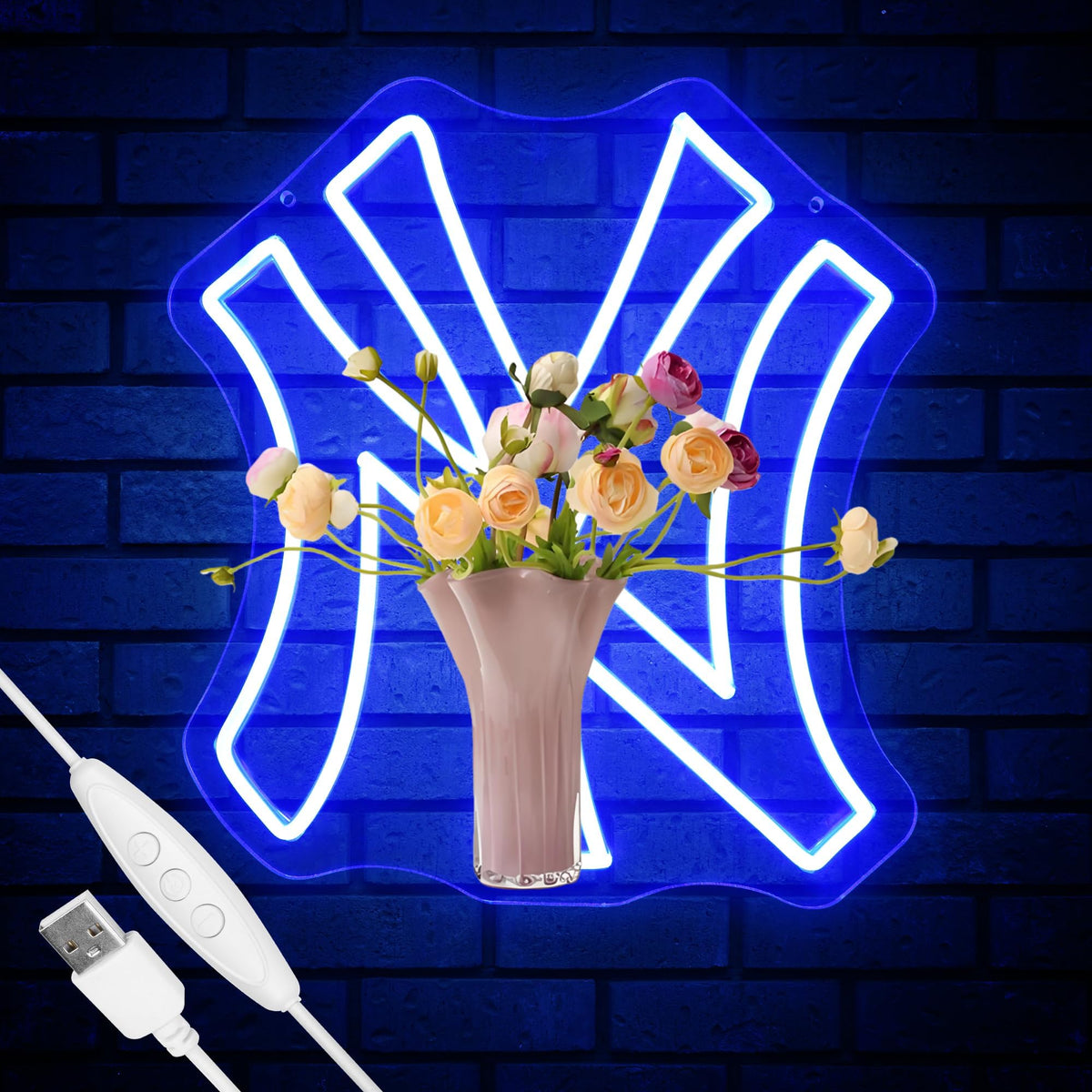 Leeitenlo NY Baseball Neon Sign blue logo glow for wall decor and ambiance