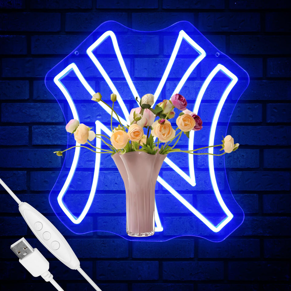 Leeitenlo NY Baseball Neon Sign blue logo glow for wall decor and ambiance