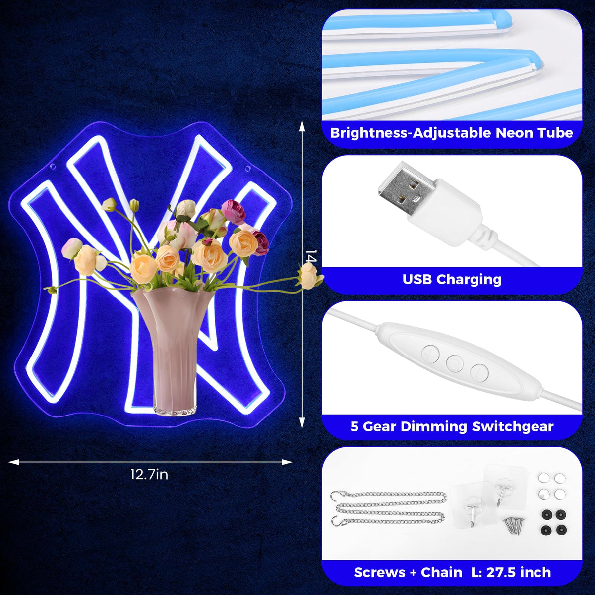 Leeitenlo NY Baseball Neon Sign powered by USB for easy placement