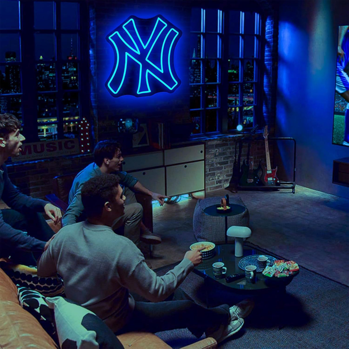 Leeitenlo NY Baseball Neon Sign blue glow enhances room ambiance