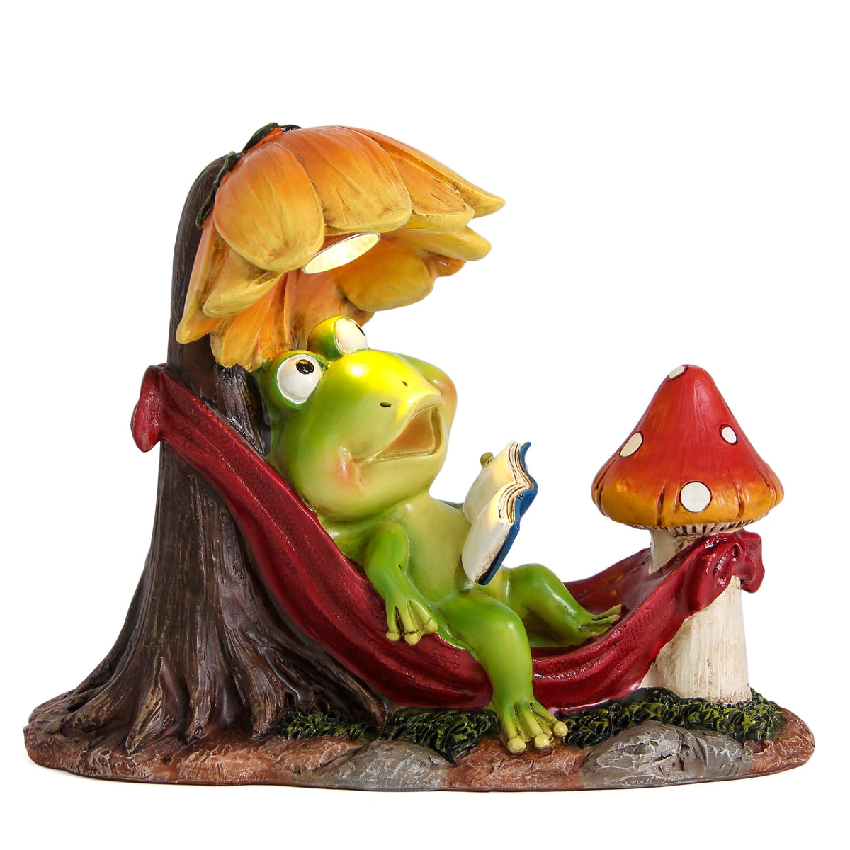Leekung reading frog statue captures a peaceful moment for the yard.