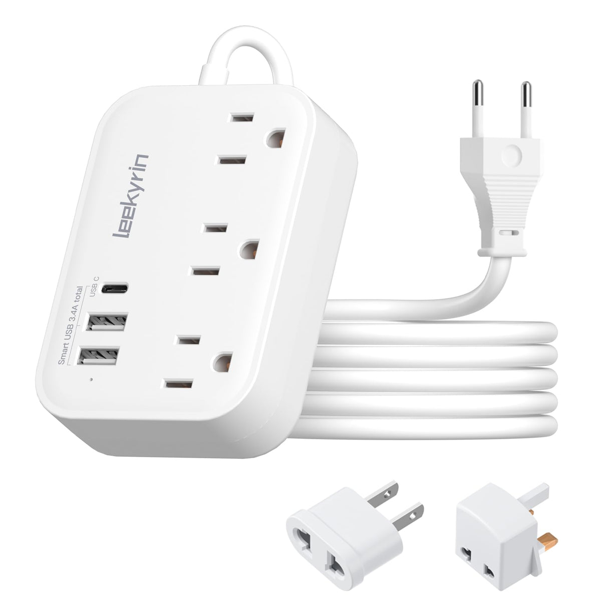 Leekyrin compact travel adapter ready to pack in a bag