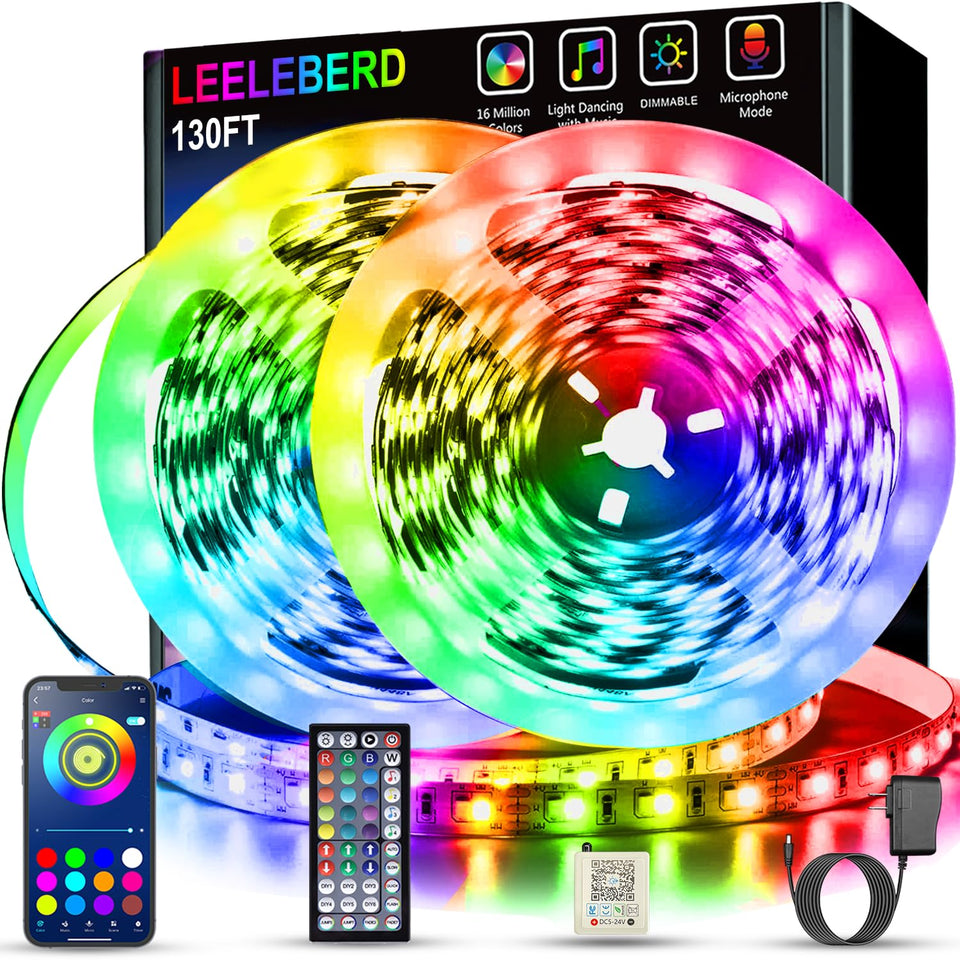 Leeleberd 130ft LED strip bundle for expansive room lighting and ambiance