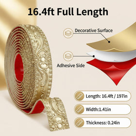 Leenevs champagne gold trim roll applied to bedroom walls for a clean, modern border.