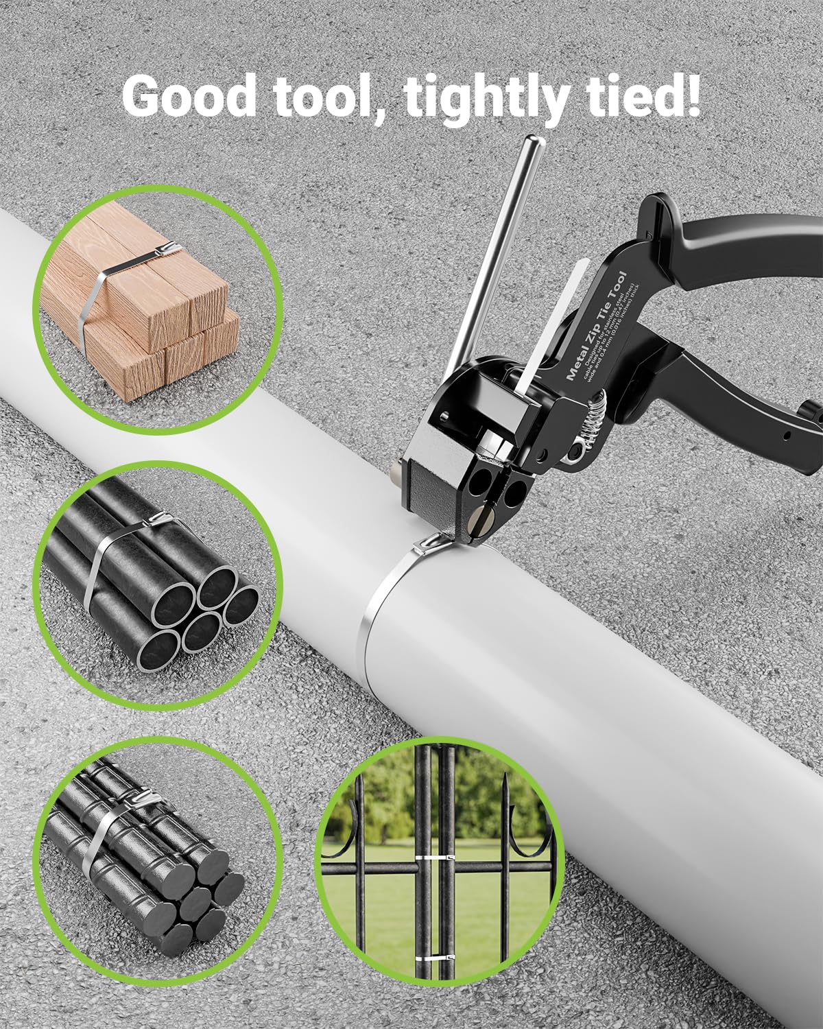 LEENUE metal cable tie gun outdoor use for fences and mounts.