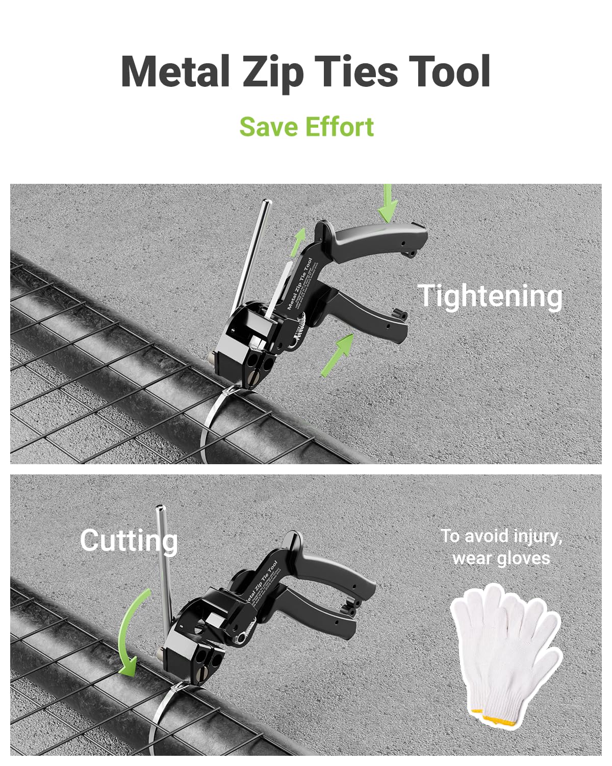 LEENUE metal cable tie gun tightening action for precise, strong holds.