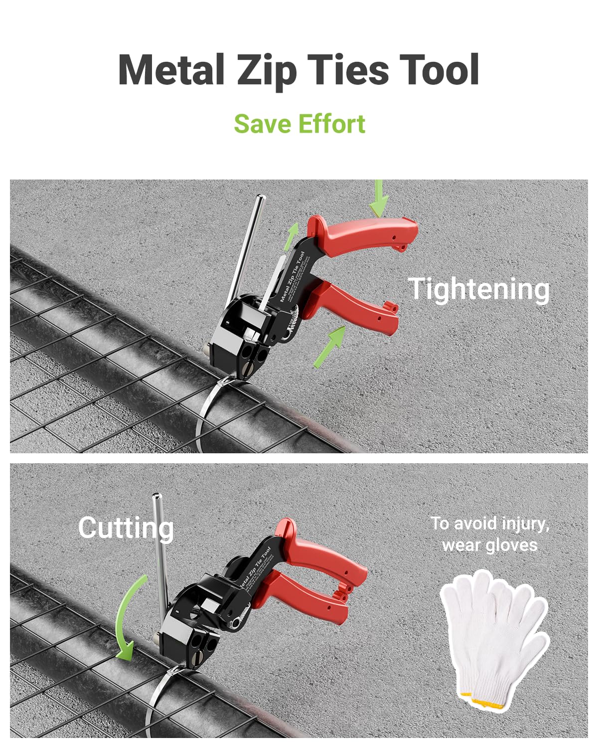 LEENUE zip tie tool side grip showing ergonomic handle for comfort.