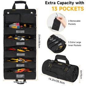 LEFOR·Z tool bag with 13 pockets in use and detachable pouches for easy tool sharing