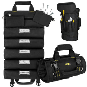 LEFOR·Z tool bag large roll-up bag open, organized compartments for quick access on job sites