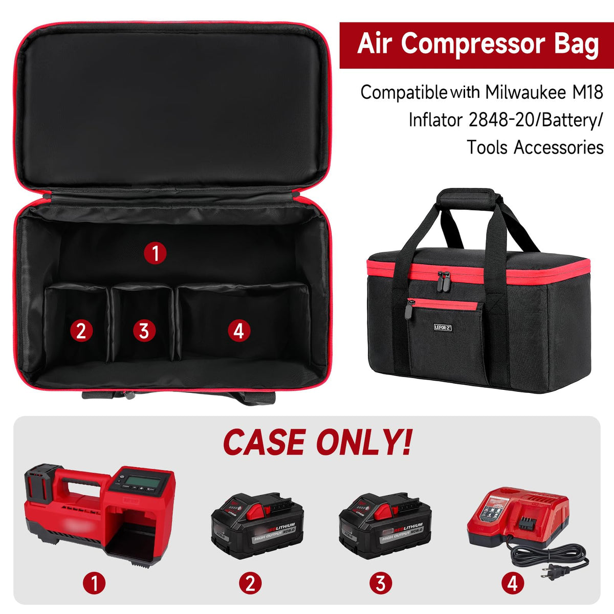 LEFOR·Z Milwaukee M18 case interior compartments keep battery and charger organized