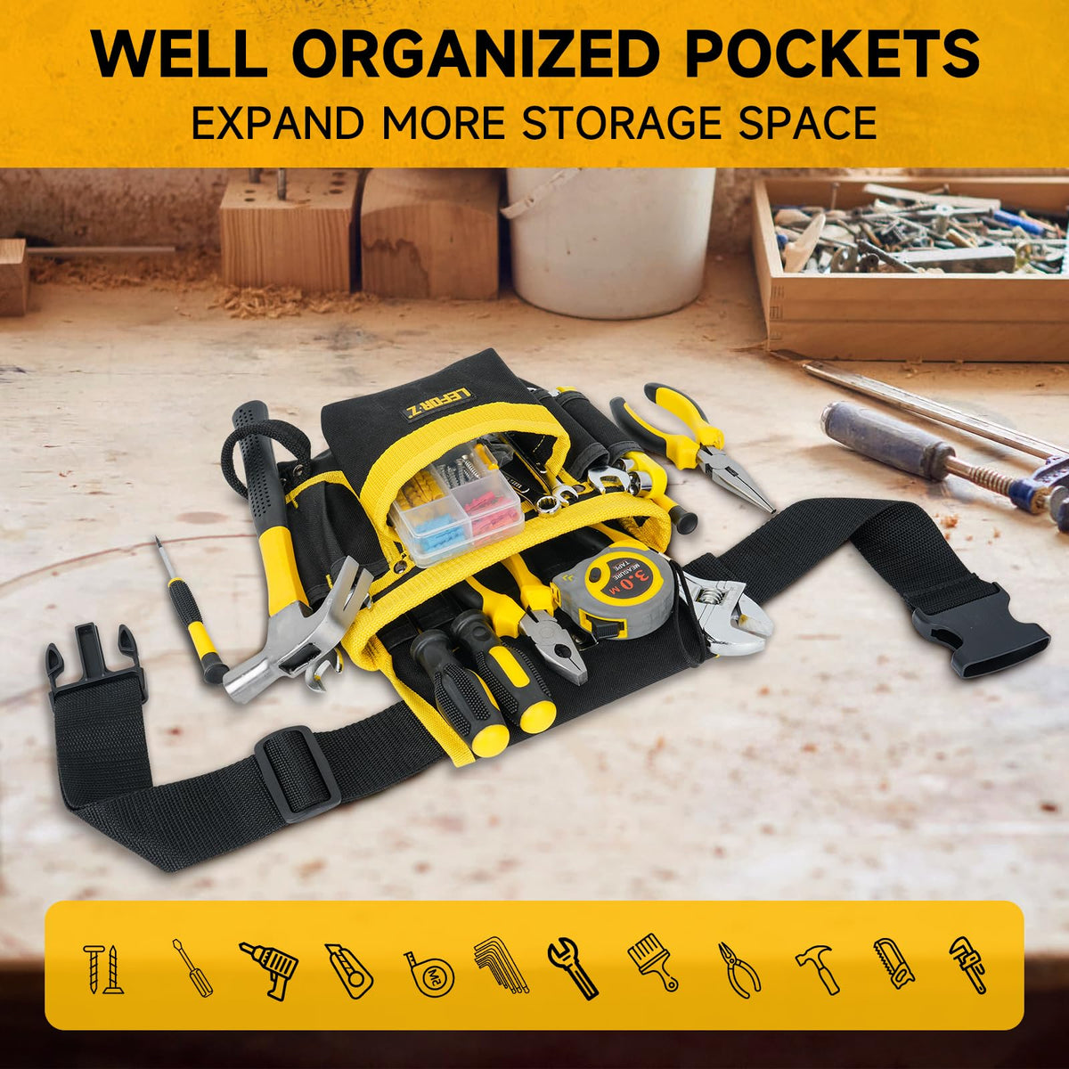 LEFOR·Z 12-pocket layout keeps tools within easy reach