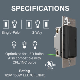 Legrand Radiant dimmer with LED locator visible for easy identification in dimmer placement