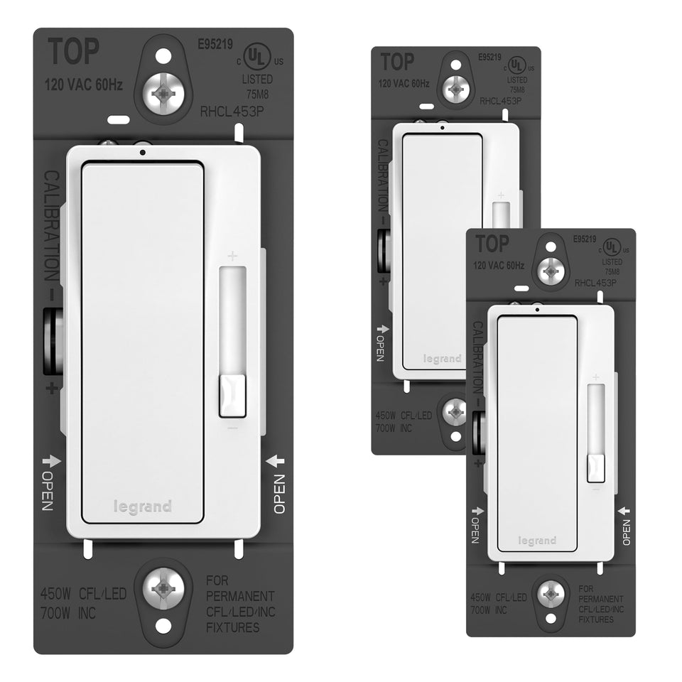 Legrand Radiant dimmer paddle switch for smooth on/off control of CFL/LED lights.