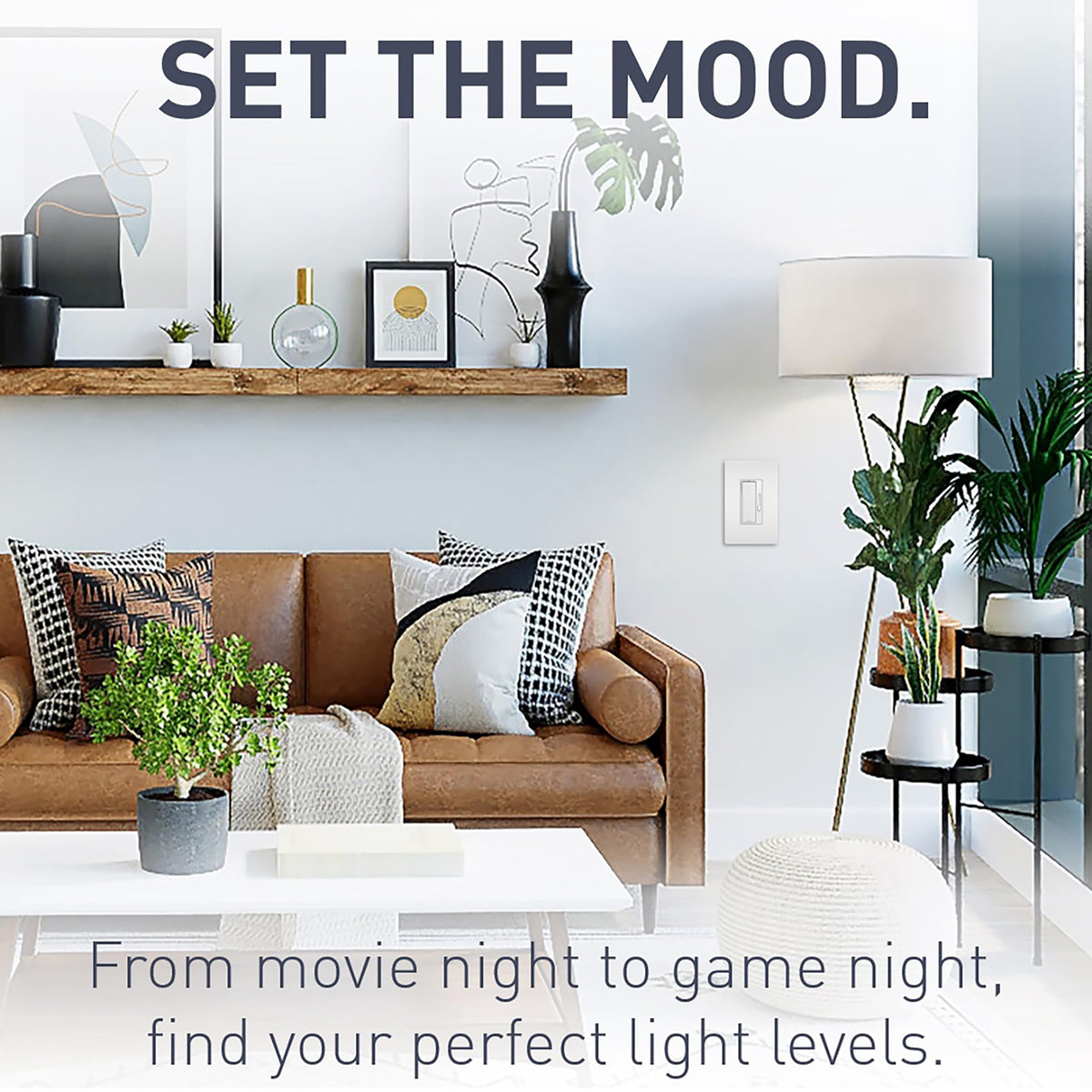 Legrand Radiant dimmer slider enables precise brightness adjustment for cozy spaces.