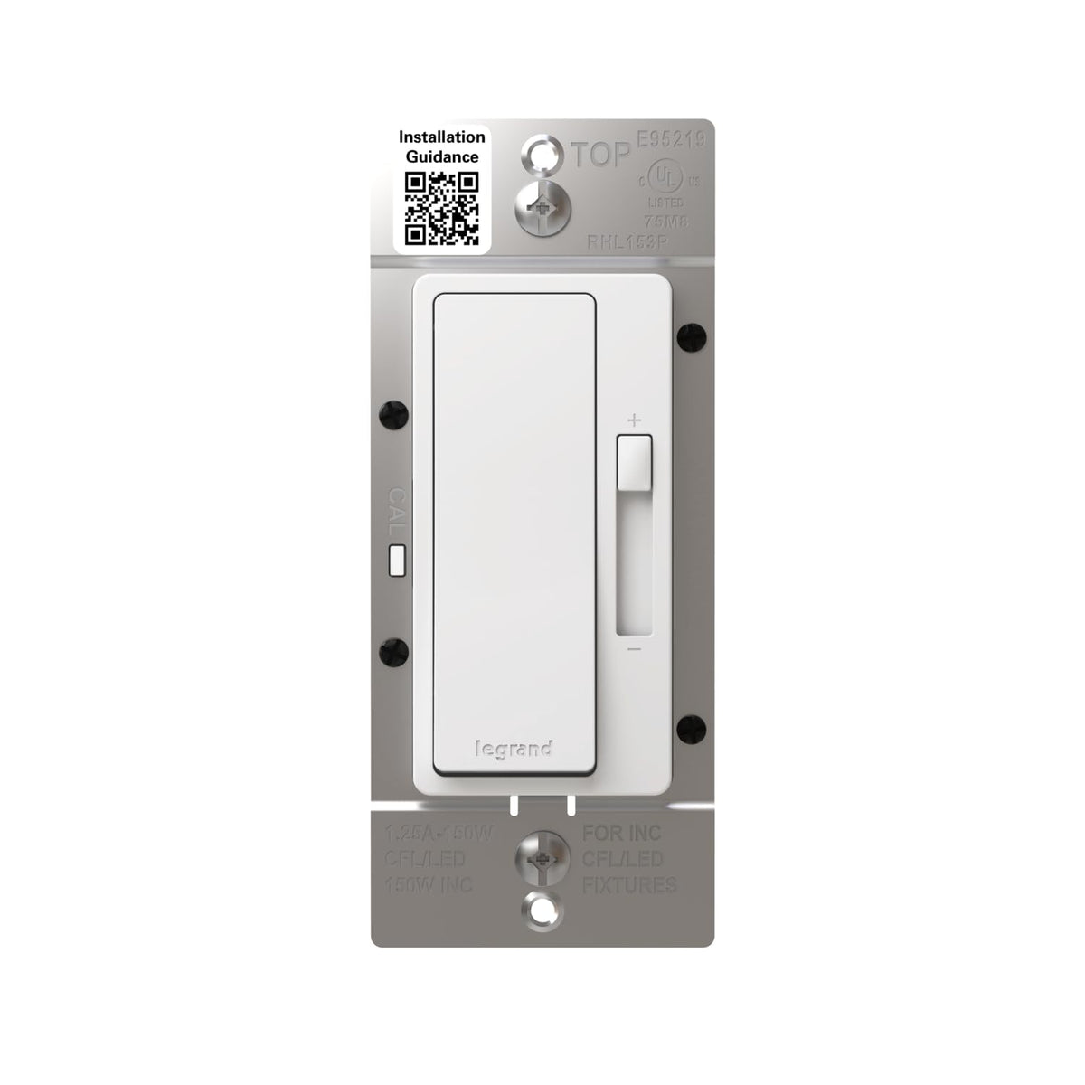 Legrand Radiant dimmer wall switch close-up showing smooth dimming for LED lights.