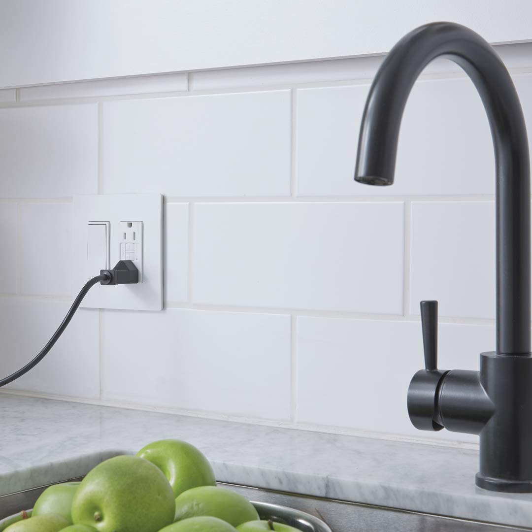 Sleek white Legrand Radiant GFCI outlet complements modern décor