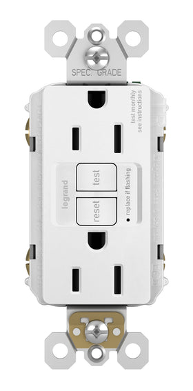 Legrand Radiant GFCI outlet front view with self-test capability for reliable protection