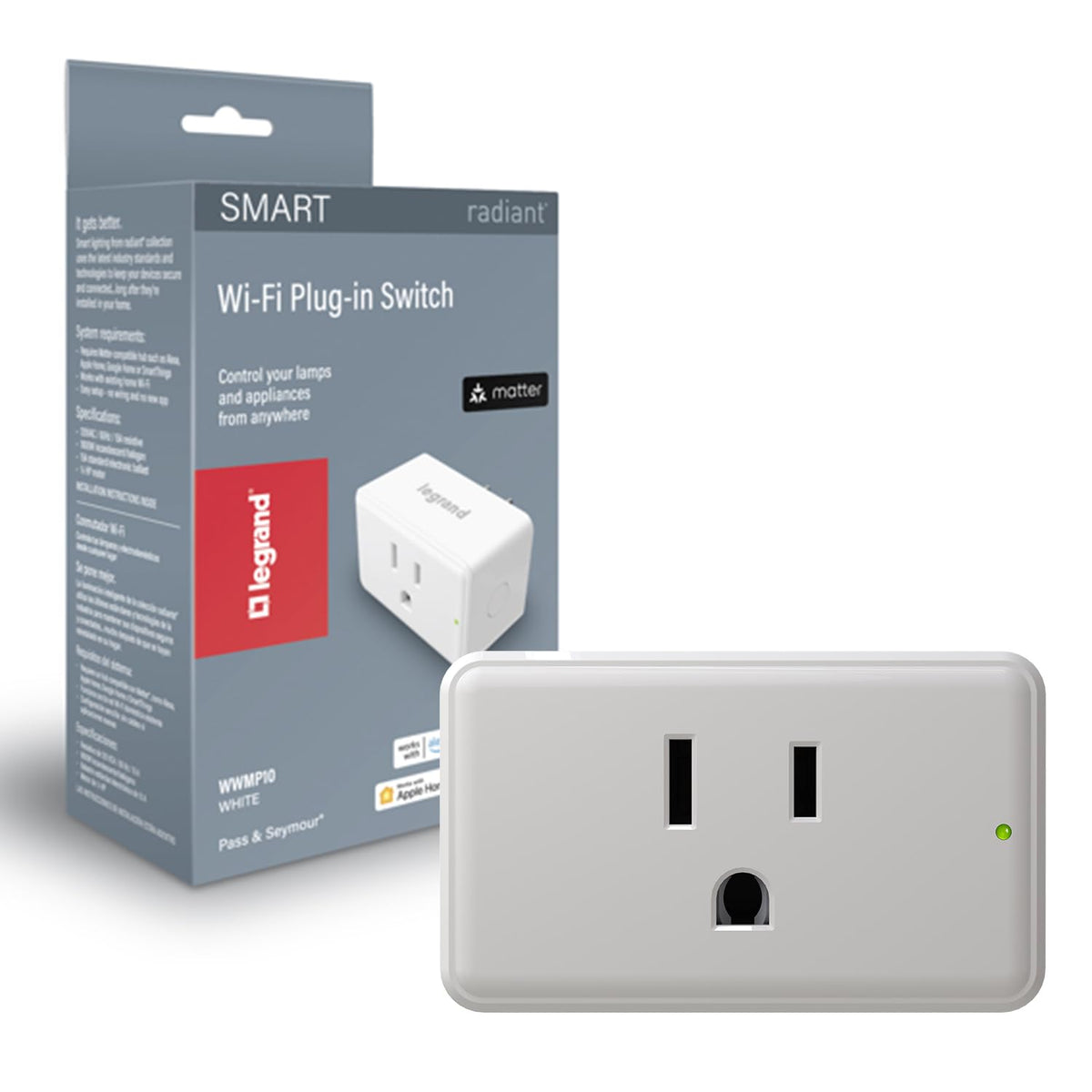 Legrand Radiant Wi-Fi plug setup via QR code for quick installation.
