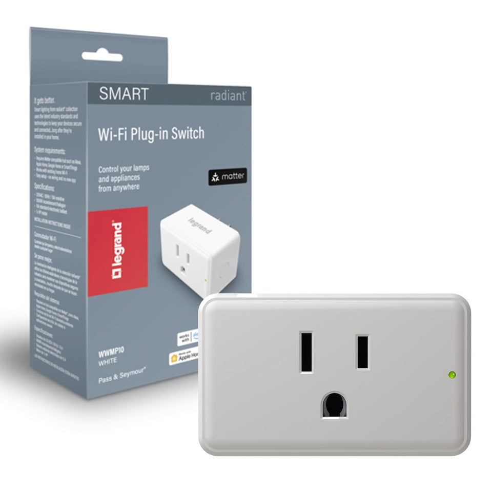 Legrand Radiant Wi-Fi plug setup via QR code for quick installation.