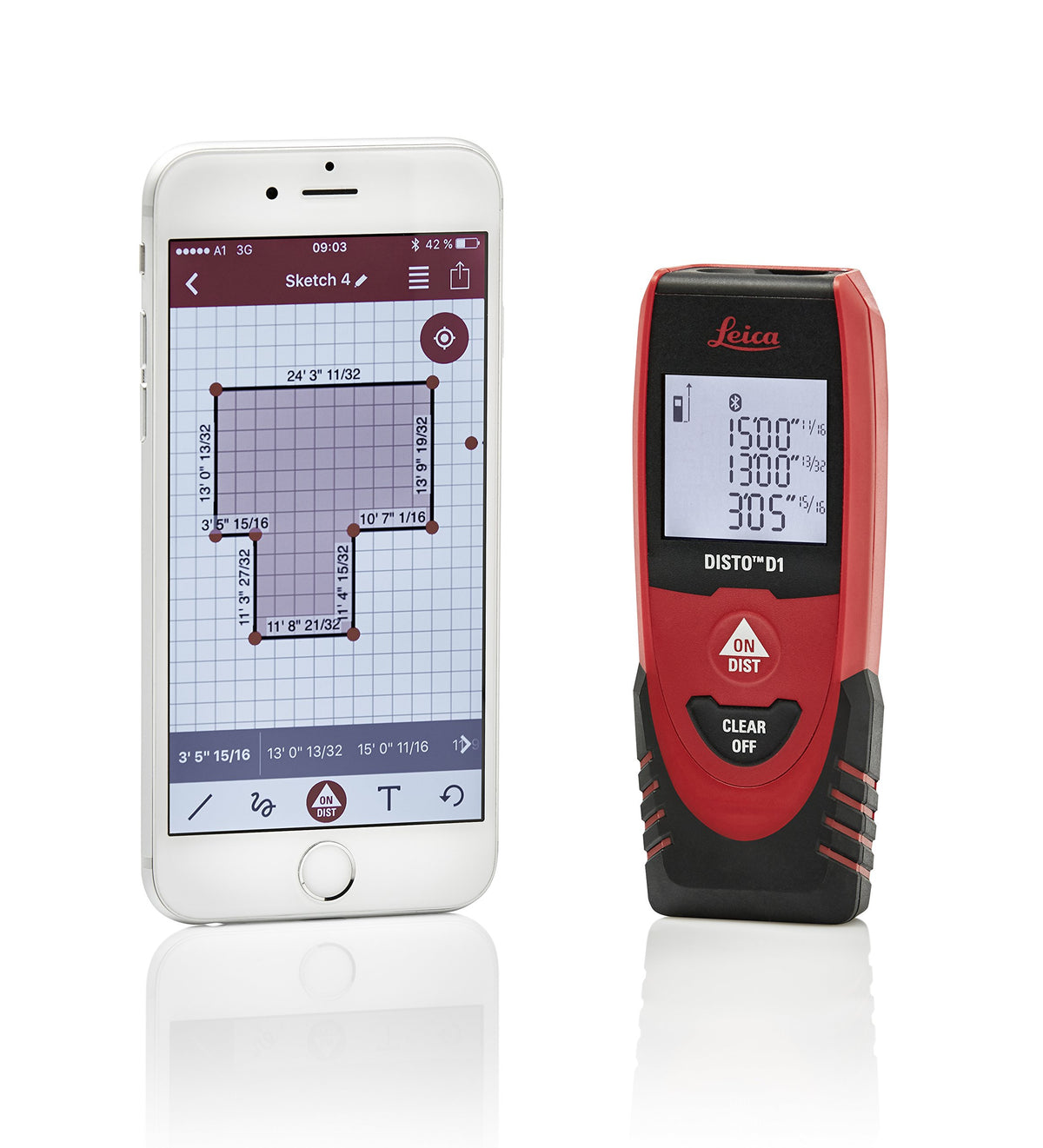 Leica DISTO D1 LCD display provides clear readouts in any lighting.